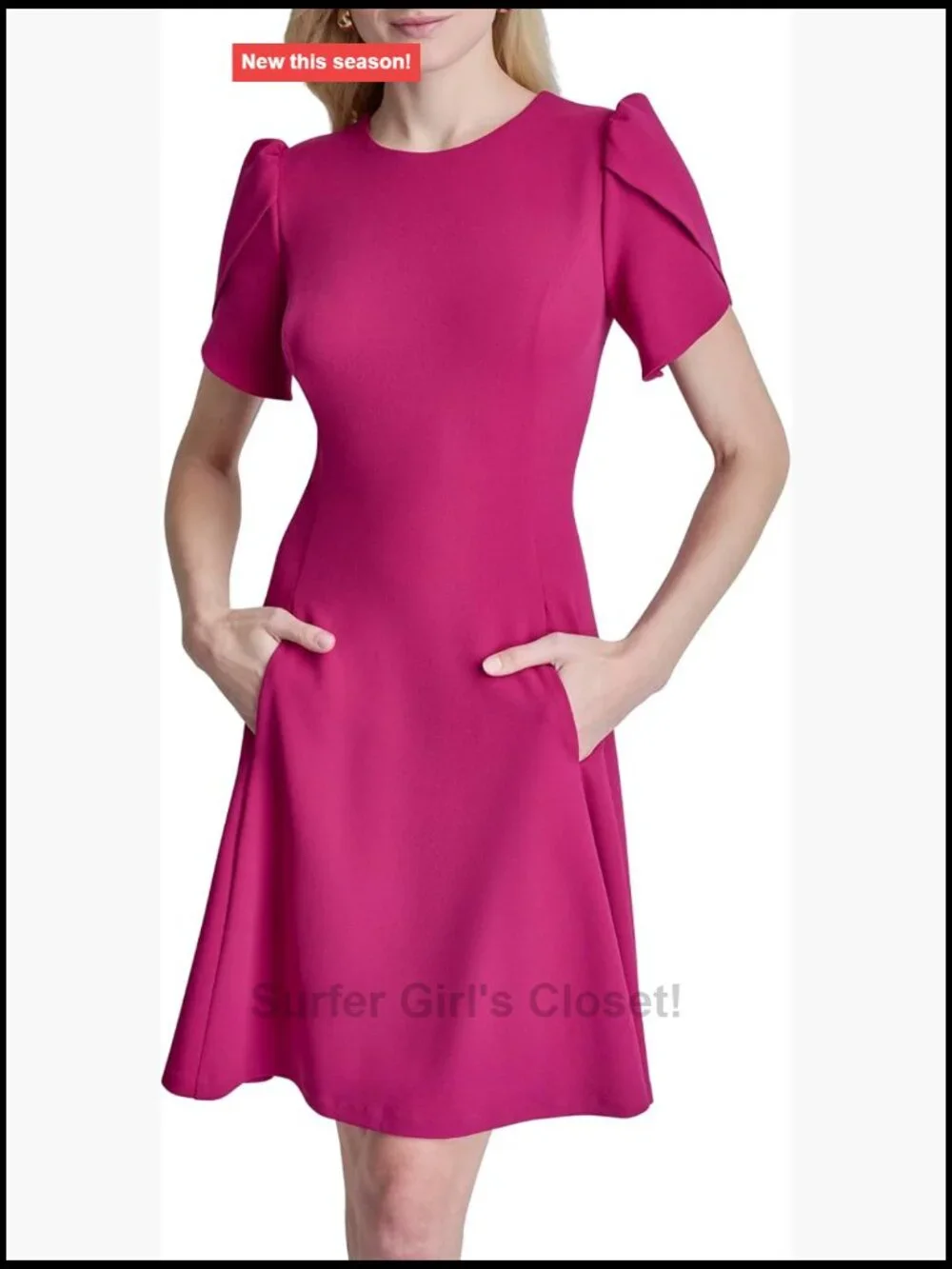 DKNY Tulip Sleeve Fit & Flare Mini Dress Polyester Spandex Zipper